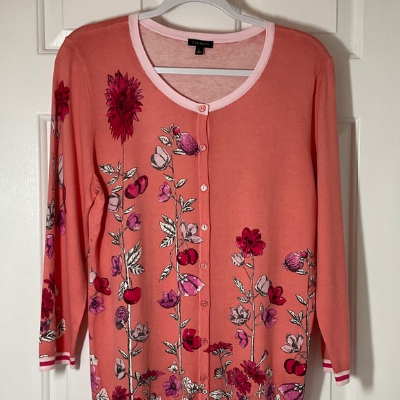 Talbots 3/4 Sleeve Floral Cardigan - Picture 2 of 13